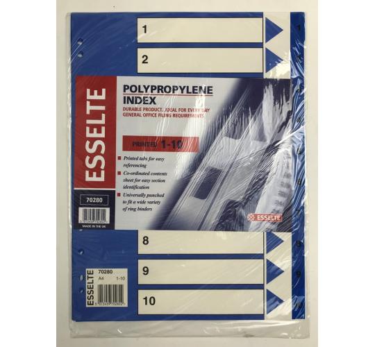 One Off Joblot of 400 Esselte Polypropylene Index Printed 1-10 A4