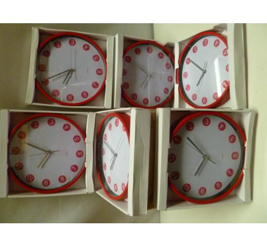 5 x Round Red Clocks Wholesale job Lot New