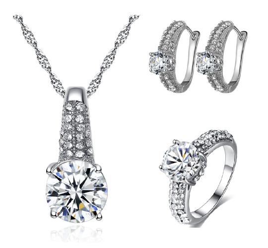 24 x Silver tone plated Necklace, Ring and Earrings Tri-set (8 sets) | UK SELLER | GCJ121-Silver tri set