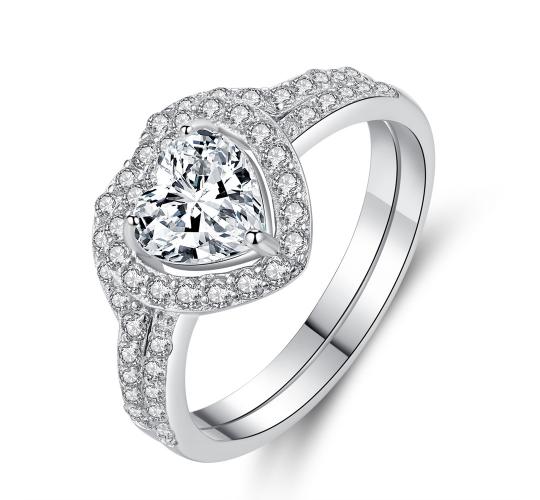 20 x Heart Hugged Crystal Double Ring (10 Double Ring Sets), 4 Sizes (K,M,P,R)  | UK SELLER | GCJ125