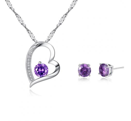 20 x Purple Heart Necklace & Earrings Set (10 Pairs of Earrings, 10 Necklaces) | UK SELLER | GCJ155SET