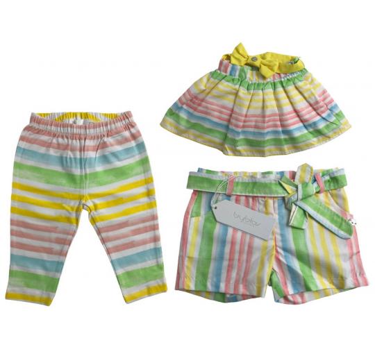 One Off Joblot of 8 Byblos Girls Colourful Stripe Leggings, Shorts & Skirt