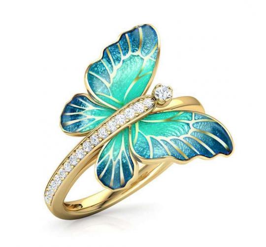 20 x Gold Tone Blue Butterfly Ring, 5 Sizes, 4 Rings Per Size | UK SELLER | GCJ164