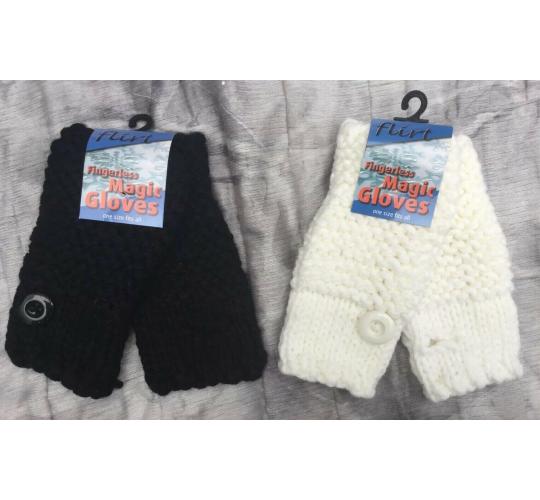 Flirt London Thick chunky knit fingerless gloves Black Cream White Lot of 24 Pairs