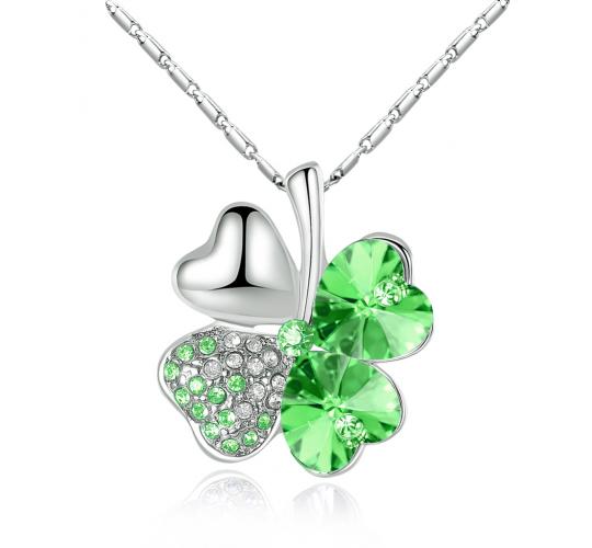 10pc FOUR-LEAF CLOVER NECKLACE GREEN CRYSTALS | GCC053 UK SELLER 
