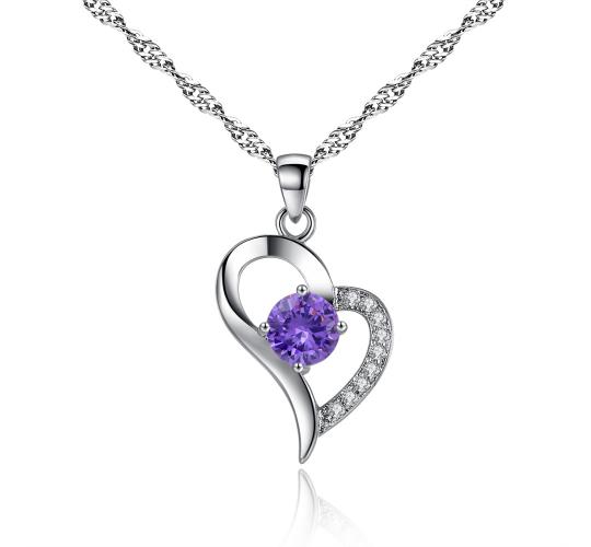10pc HEART RING PENDANT PURPLE CRYSTAL NECKLACE | GCC054 UK SELLER
