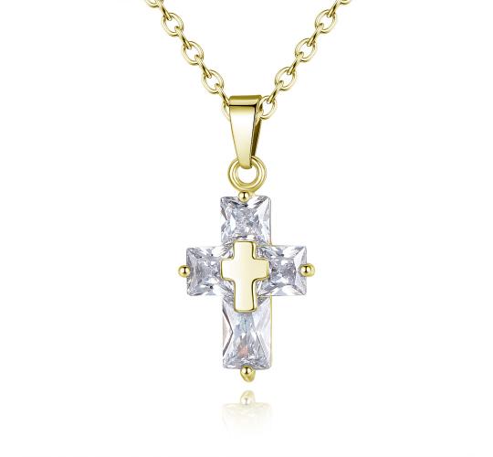 10pc GOLD TONE CROSS NECKLACE CLEAR CRYSTALS | GCC061 UK SELLER 