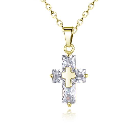 10pc GOLD TONE CROSS NECKLACE CLEAR CRYSTALS | GCC061 UK SELLER 