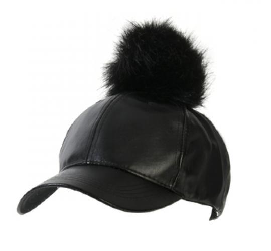 Fur Pom PU Caps - Black and White Mixed Lot £1.00 each Clearance Price 