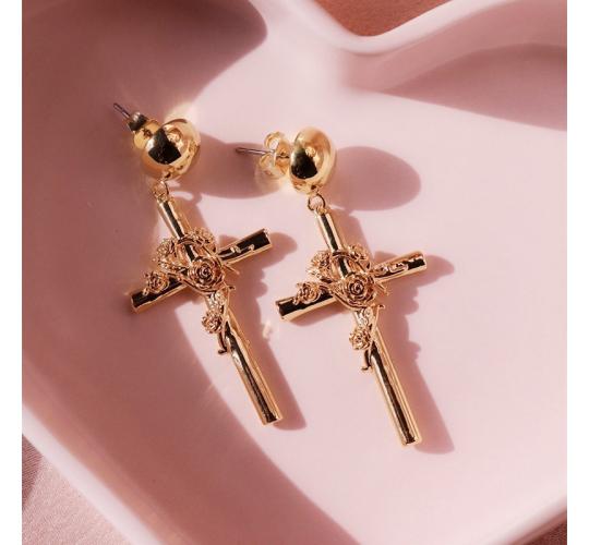 10pc WOMENS FLOWER CROSS EARRINGS LUXURY | GCC022 UK SELLER