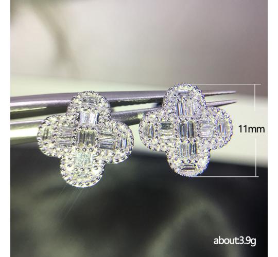 10pc T-SQUARE FOUR LEAF CLOVER CLEAR CRYSTAL EARRINGS | GCC033 UK SELLER