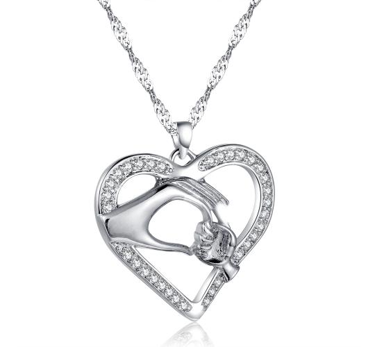 10pc HEART SHAPED HAND IN HAND NECKLACE | GCC064-Silver