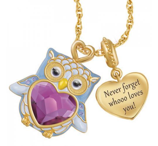 10pc LOVE OWL WOMENS NECKLACE PURPLE CRYSTAL PENDANT | GCC087 UK SELLER