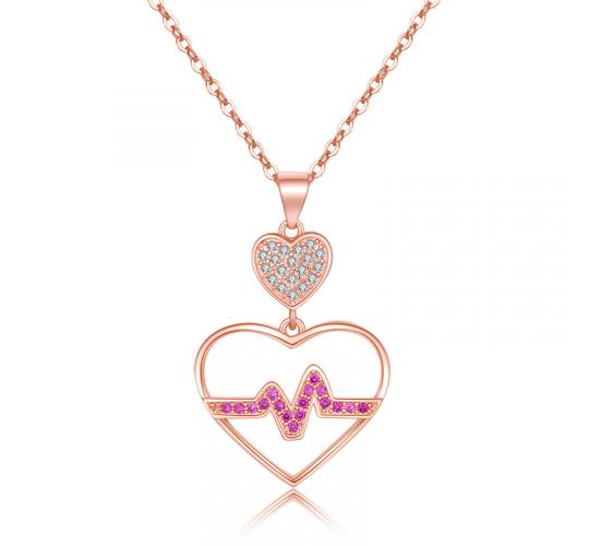 10pc HEART SHAPED HEARTBEAT PENDANT NECKLACE RED CRYSTALS | GCC092 UK SELLER