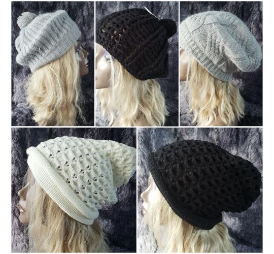 lot of Acrylic & Angora  Knitted Bobble & Beanie  Hats Assorted colours x 39 pcs