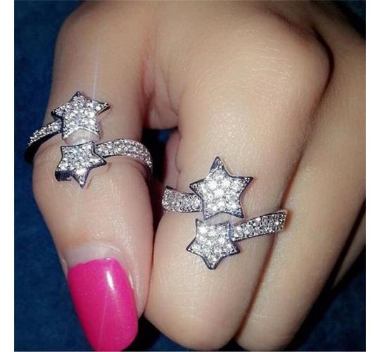 10pc ELEGANT OPEN RING STAR DESIGN CLEAR CRYSTALS | GCC142 UK SELLER