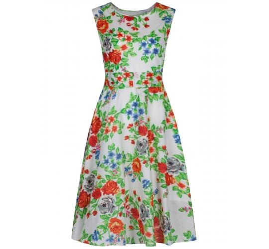 Ladies Vintage Style Floral Print Cotton Belted Floral Dresses Sizes UK 12 to 20 