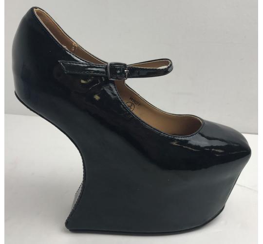 One Off Joblot of 10 Publicite Ladies Black Patent PU Platform Heel WRD1