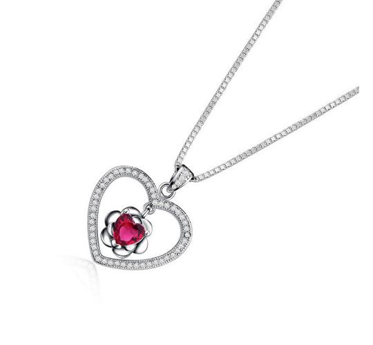 10pc RED CRYSTAL HEART SHAPED PENDANT WOMENS NECKLACE | GCC164 UK SELLER