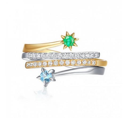 10pc WOMENS ADJUSTABLE DOUBLE RING BLUE/GREEN CRYSTALS | GCC171 UK SELLER