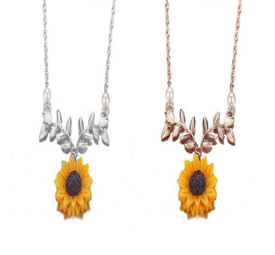 10pc WOMENS SUNFLOWER PENDANT NECKLACE 2 STYLES 5 EACH | GCJ168 UK SELLER