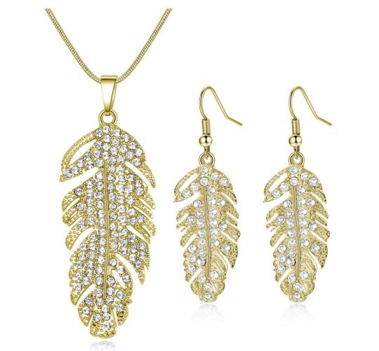 20pc FEATHER NECKLACE AND EARRINGS SET LUXURY  10Necklace 10Earrings| GCJ182-GOLD UK SELLER