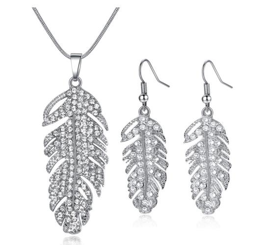 20pc FEATHER NECKLACE AND EARRINGS SET LUXURY 10Necklace 10Earrings | GCJ182-SILVER UK SELLER