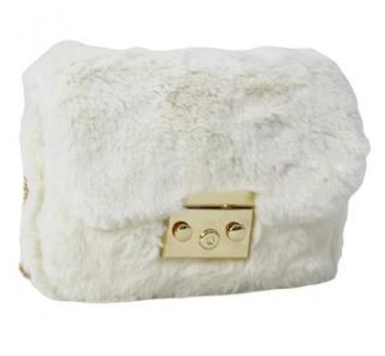 Cream Fur Bag with Gold Chain