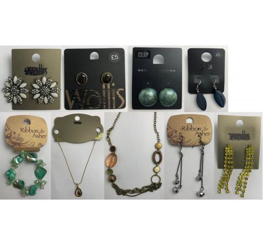 Joblot of 34 Ladies Ex-High Street Jewellery - Earrings, Bracelets, Necklaces