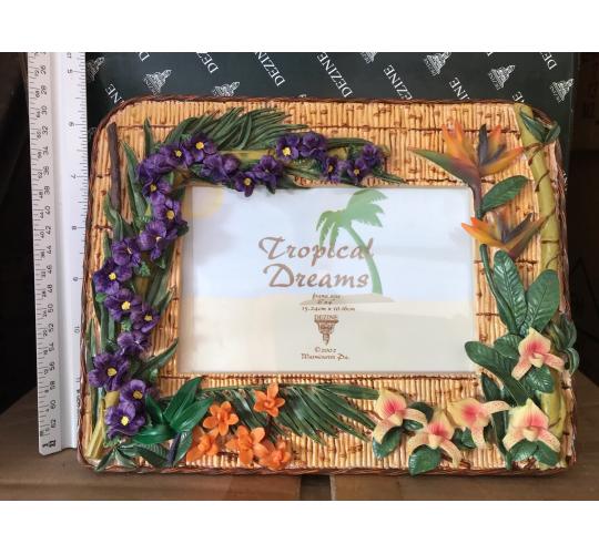 "Tropical Dreams "100 items of mixed photo frames and trinket boxes in cast ,hand painted resin.