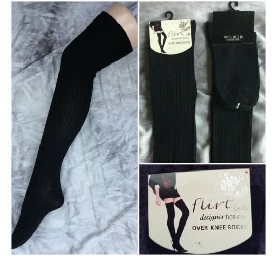 36 Pairs of Flirt ribbed Over-Knee thigh-high socks all black 4-7