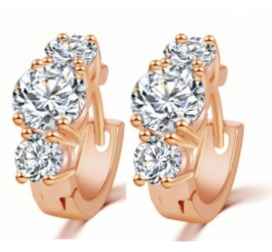 One Off Joblot of 33 Cubic Zirconia Triple Crystal Hoop Earrings In Rose Gold