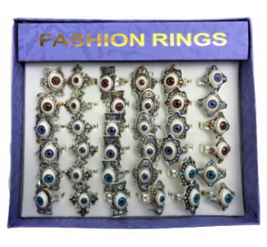 One Off Joblot of 31 Trays Of Stylish Silver Fashion Rings Eyeball Design 36Pcs