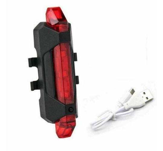 USB Rechargeable Bike Lights Front Rear Warning Light Waterproof 5 LED Red White