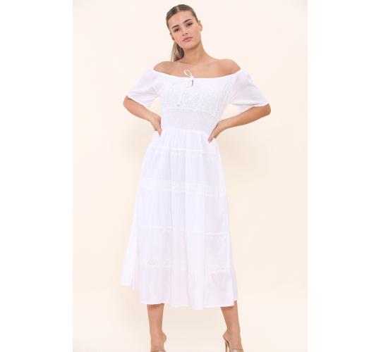 Cotton Long Dress off shoulder #4054