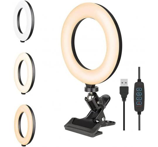 6" LED Clamp Clip On USB Powered Ring Light