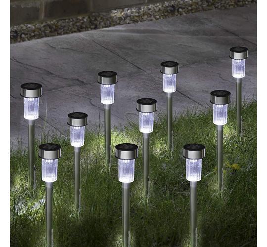 Blue Pigeon Solar Powered Stake Lights - LED Garden Outdoor Light, Waterproof Stainless Steel Post Path Lights for Patio Driveway Pathway Walkway Deco