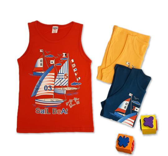 Joblot of 45 Pack Boys Sleeveless Top (8y-12y) - 3 Designs / 3 Colours