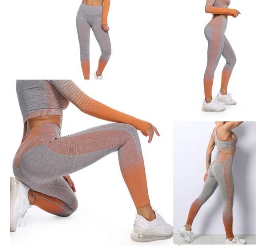 12pc High Waist Women Yoga Leggings Running Sports Fitness Gym UK |GCL090-Orange Leggings