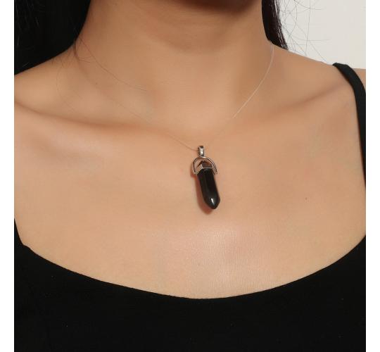 10pc Black Crystal Stone Hexagon Pillar Single Pendant Unisex| GCJ218