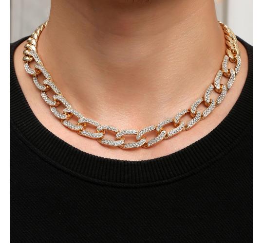 10pc Unisex Diamonade Patchwork Solid Cube Cuban Gold Chain Necklace Unisex| GCJ226