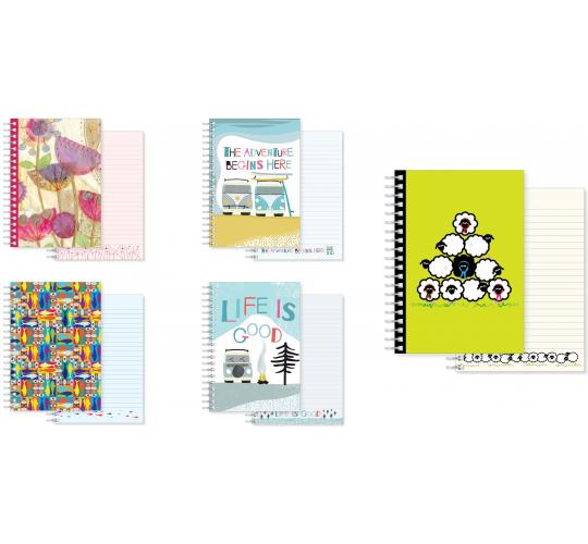 50 A5 lined notebooks, 10x5 designs, softback, job lot of 50 notebooks, 21x15cm