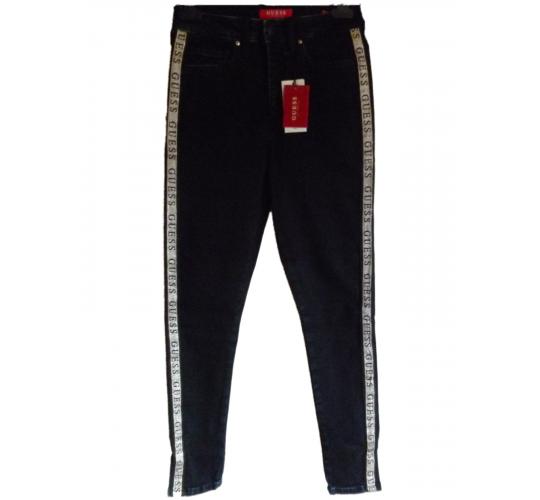 10 Guess Simone High Waist Side Seam Logo Taping Jeans Skinny High Dark Blue New