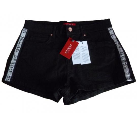 10 Guess 1981 Side Seam Logo Taping Ladies Shorts Black Bnwt New