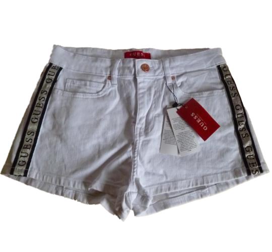 23 Guess 1981 Side Seam Logo Taping Ladies Shorts White Bnwt New 