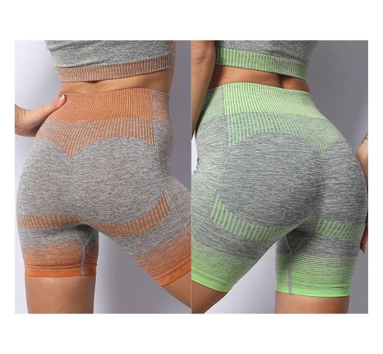 30pc Women's Gym Shorts Seamless Stretch Yoga Fitness Shorts Mixed 3 Sizes|GCL090-Green&Orange Shorts