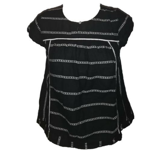 10 White Stuff Black White Chain Effect Short Sleeve Casual Blouse Top Cotton New