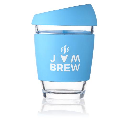 Reusable Glass Coffee Cups 340ml (Sky Blue)