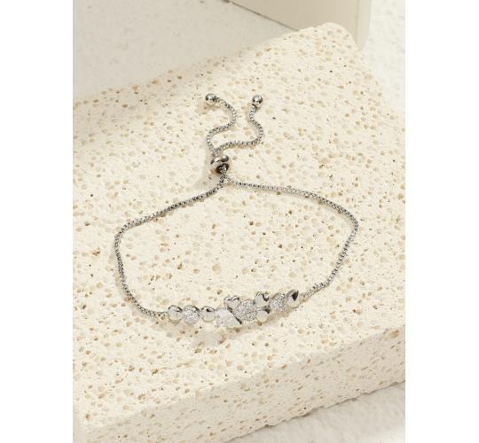 10pc Stunning Silver Four-leaf Clover Linked Heart Crystal Adjustable Bracelet I GCJ242
