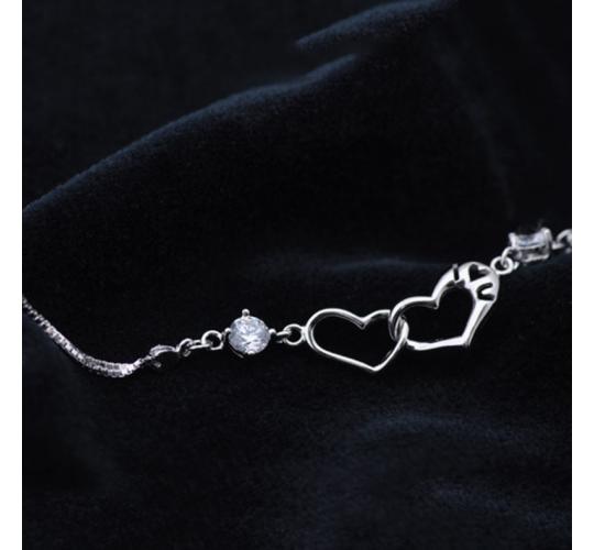 10pc Stunning Silver Linked Heart Crystal Bracelet GCJ244 -Silver
